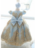 Gold Lace Sky Blue Tulle Fancy Flower Girl Dress Gold Lace Sky Blue Tulle Fancy Flower Girl Dress
